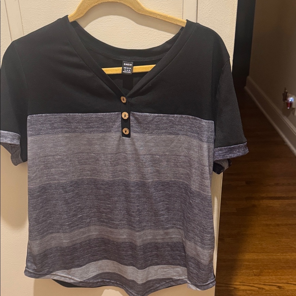 SHEIN Black Henley Shirt